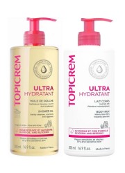 Набор Topicrem ультра-увлажняющее молочко для тела + масло для душа 500 мл + 500 мл