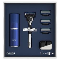 Набор Gillette станок для бритья Фьюжн ПроГлайд + 4 кассеты + гель для бритья Сенситив 75 мл + подставка